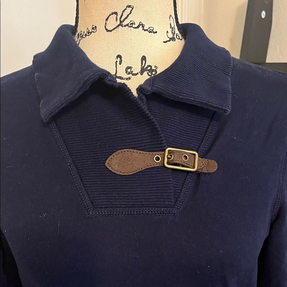 Lauren Jeans Co Ralph Lauren Blue Buckle Collar Detail Sweater Dress Equestrian - Picture 2 of 8
